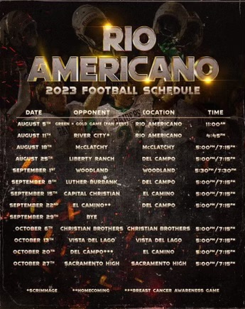 Rio Raiders 2023 Football Schedule